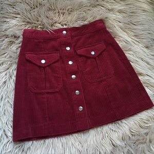 Burgundy Corduroy Mini Skirt